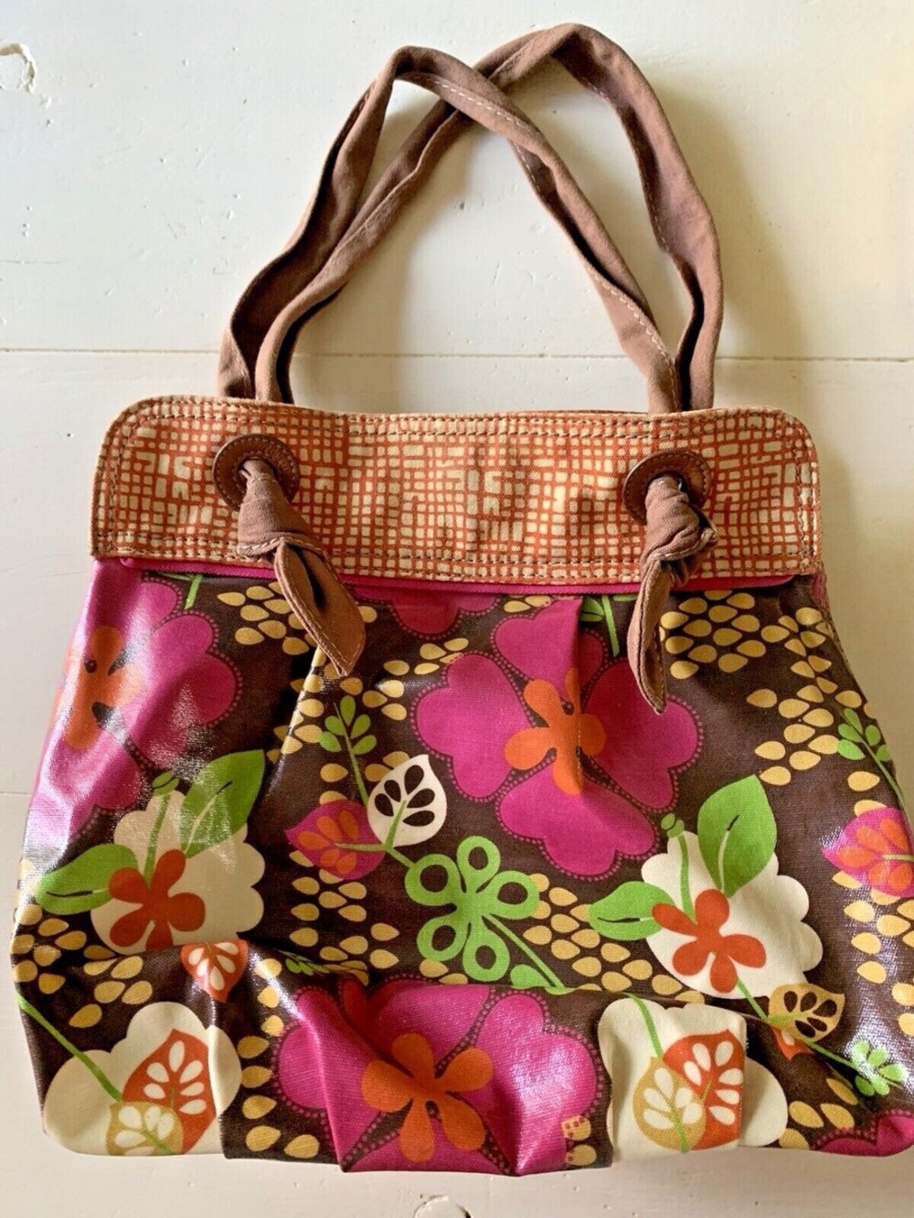 2000’s Fossil Floral Tote in Pink, Brown & Green